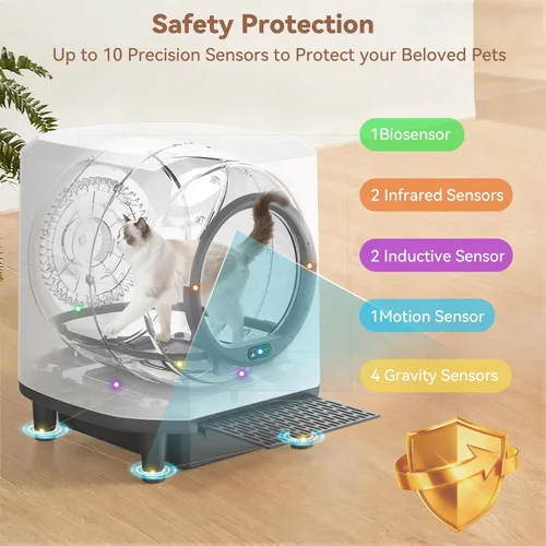 Miniatura 2 de Caja de arena autolimpiante para varios gatos, caja de arena automática para gatos de 90 litros, controlada por aplicación, protección de seguridad