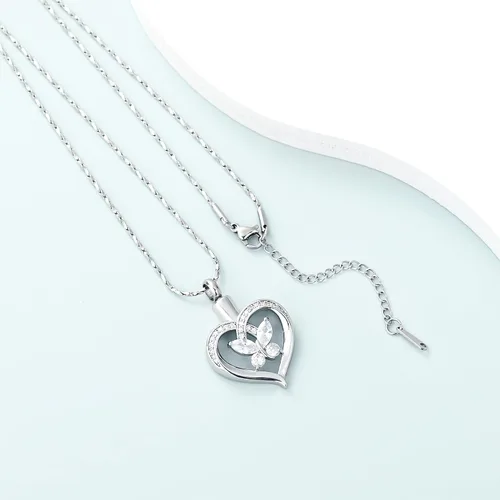 Miniatura 5 de Imrsanl Collares de urna de mariposa para mujeres y niñas, joyería de cremación con piedra natal, colgante para cenizas humanas, medallón
