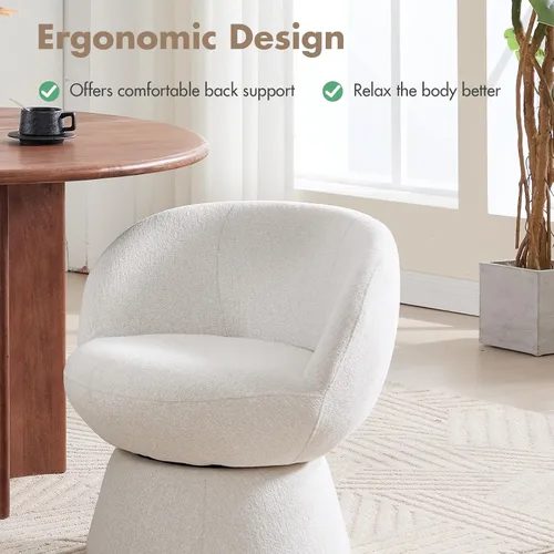 Miniatura 4 de Silla giratoria de 360° con respaldo curvo, moderna silla redonda tapizada de felpilla blanca, sillón tipo cubo para espacio pequeño, sala de estar