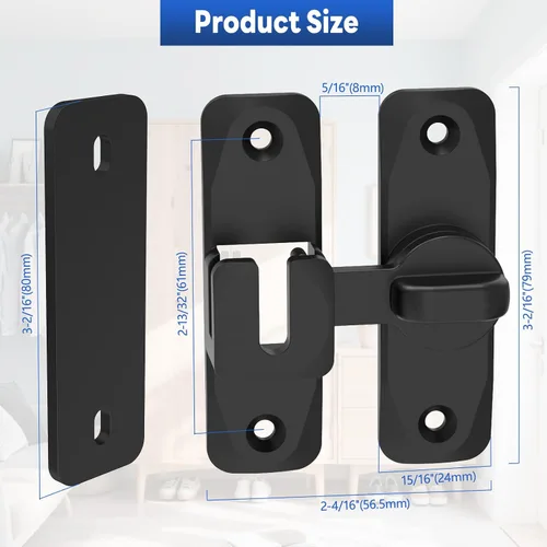 Miniatura 5 de Cerraduras y pestillos para puerta de granero de 90/180 grados, herraje de aluminio de seguridad para pestillo de puerta corredera, cerraduras