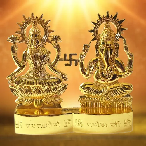 Miniatura 4 de Laxmi Ganesha Lakshmi Ganesha - Estatua de ídolo de Laxmi Ganesh Murti de 4 pulgadas para Mandir Home, regalo indio Diwali