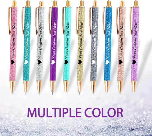 Miniatura 4 de Bolígrafos con purpurina personalizados con nombre, bolígrafos bonitos y bonitos personalizados, bolígrafos retráctiles de tinta negra, suministros