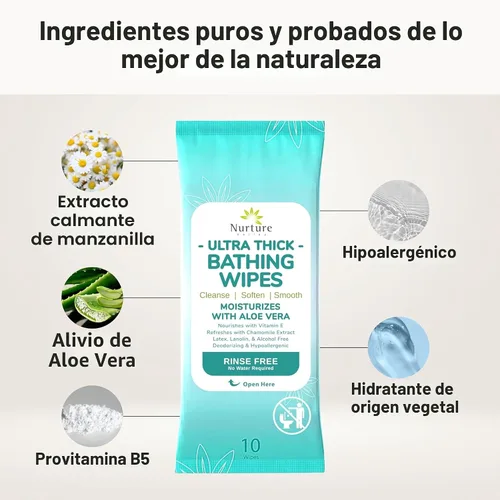 Miniatura 3 de Nurture XL - Toallitas corporales ultra gruesas para adultos con aloe 120 paños desechables extra grandes de limpieza húmeda sin enjuague, ducha