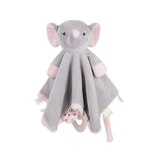 Vicloon Manta de seguridad para bebé de elefante, peluche con etiquetas y mordedor, unisex para niños y niñas recién nacidos, juguete para colgar en