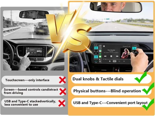 Miniatura 3 de Estéreo de automóvil de un solo DIN: radio de pantalla táctil de doble perilla con Apple CarPlay inalámbrico y Android Auto Actualiza tu auto