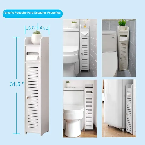 Miniatura 2 de AOJEZOR - Soporte de papel higiénico: gabinete de almacenamiento pequeño para baño para espacios pequeños, color blanco