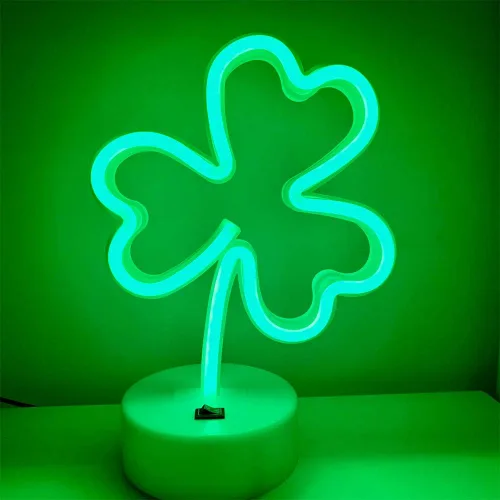 ENUOLI Luces de Letreros LED de Neón con Forma de Trébol Verde, Luz Nocturna de Neón Alimentada por USB y Batería, Lámpara Nocturna, Mejores Luces