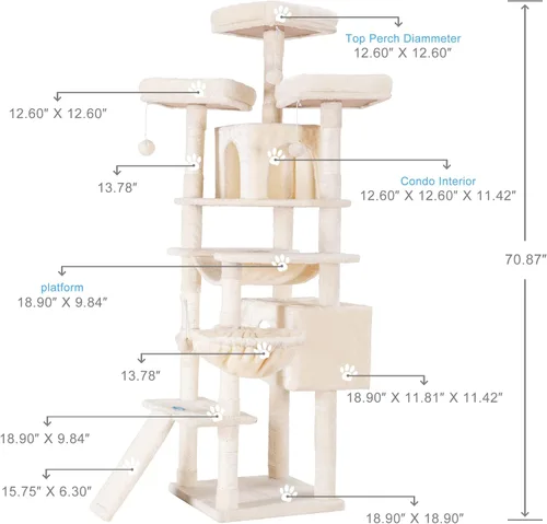 Miniatura 3 de Hey-brother Árbol de gato, torre XL grande de 71 pulgadas para gatos de interior, casa de gato de varios niveles con 3 asientos acolchados, rascador