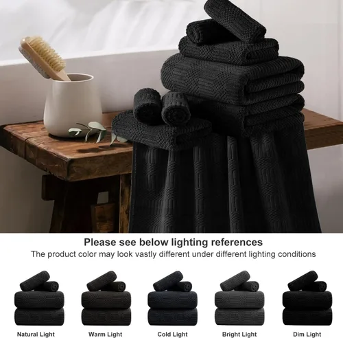 Miniatura 4 de 18 piezas de toallas tejidas negras familiares - 6 sábanas de baño, 6 toallas de mano, 6 toallitas de poliéster suave, toallas de ducha absorbentes