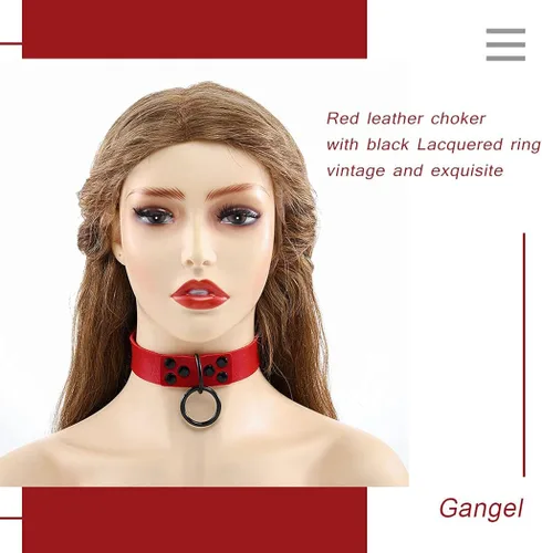Miniatura 2 de Gangel Gargantilla circular de piel sintética con collar de roca gótica ajustable accesorio para disfraz de cosplay paquete de 1