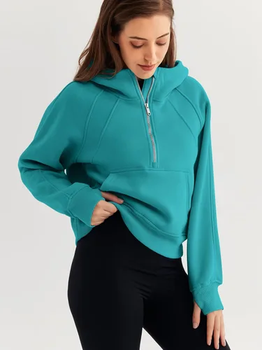 Miniatura 3 de WYNNQUE Sudadera corta con capucha para mujer, manga larga, forro polar, media cremallera, ropa de otoño