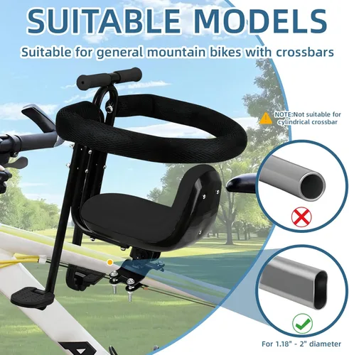 Miniatura 5 de Asiento de bicicleta infantil montado en la parte delantera para adulto MTB, portabicicletas interactivo para niños con barandilla completa, pedales