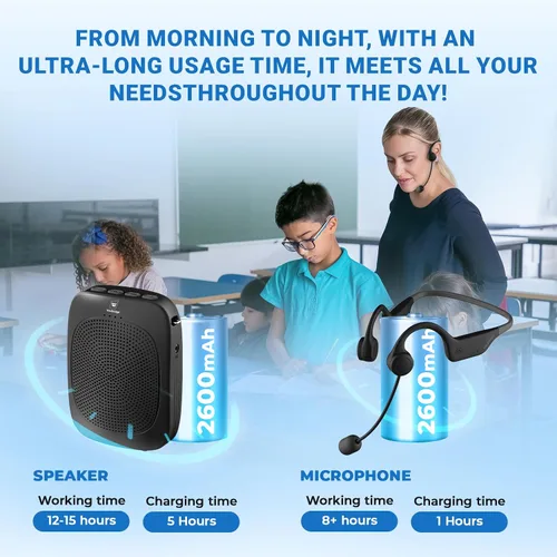Miniatura 4 de Amplificador de voz Bluetooth con micrófono inalámbrico con gancho para la oreja, micrófono inalámbrico con combo de altavoces, mini megáfono