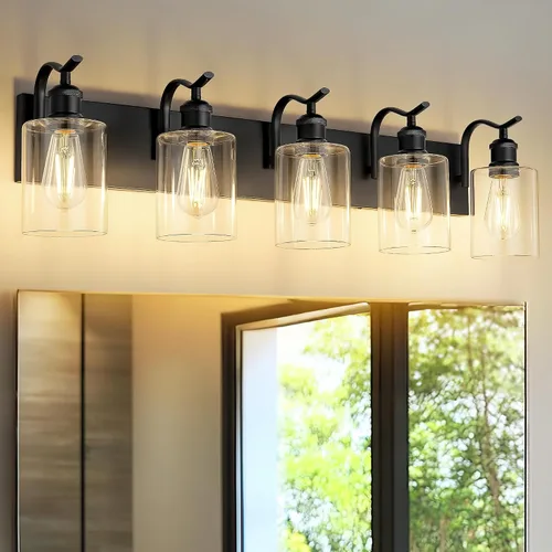 Miniatura 38 de Lámpara de tocador de baño de 3 luces, aplique de pared de níquel cepillado, lámpara de baño moderna con vidrio transparente, VL01BN-3 Níquel