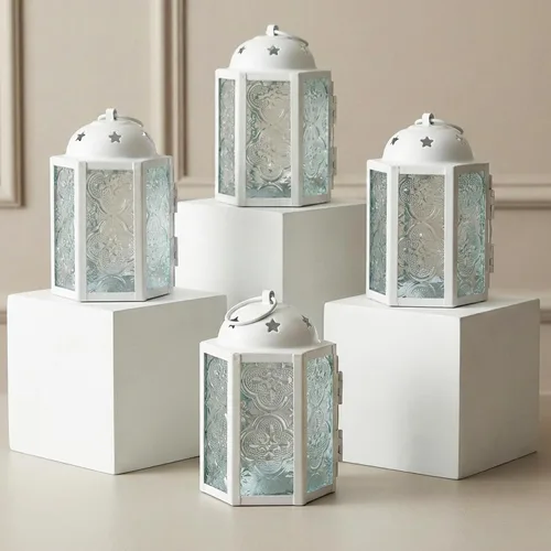 Miniatura 17 de VELA LANTERNS - Juego de 4 linternas para velas tea light, estilo mini marroquí, de 4.25" de tamaño pequeño, decorativas para mesa o colgar, metal