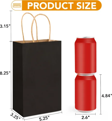 Miniatura 2 de XPCARE 200 unidades de bolsas de regalo de papel, 13,3 x 8,2 x 21 cm, bolsas de envoltorio de regalo con asas, bolsas de papel kraft negro
