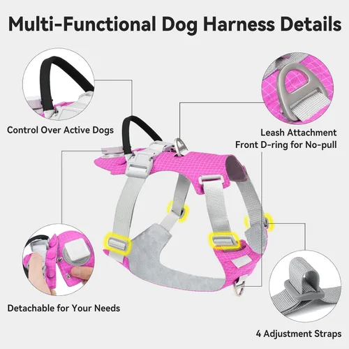 Miniatura 6 de Joytale Arnés para perro sin tirones con soporte para AirTag, arnés suave de seguridad nocturna para perro con asa de control y 2 clips, chaleco