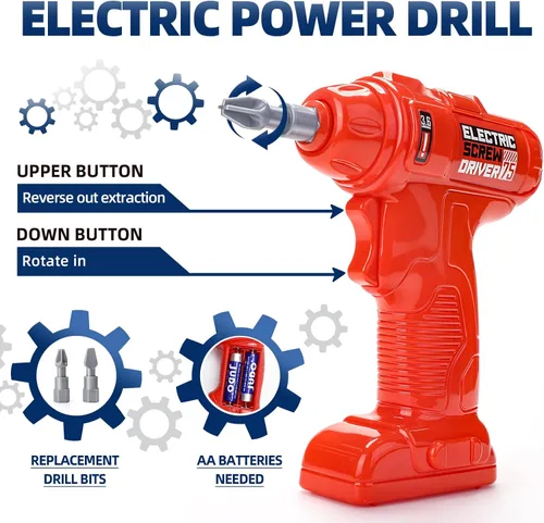 Miniatura 3 de Deejoy Banco para niños con herramientas realistas y taladro eléctrico, 79 herramientas de juguete realistas con ropa, regalo de aprendizaje