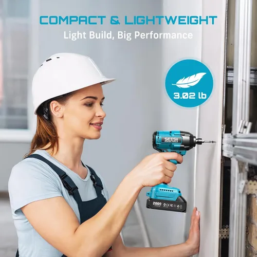 Miniatura 4 de SEESII Kit de destornillador de impacto inalámbrico, juego de destornillador de impacto de par máximo de 21V 1590 pulg-lb (180 N·m) con dos