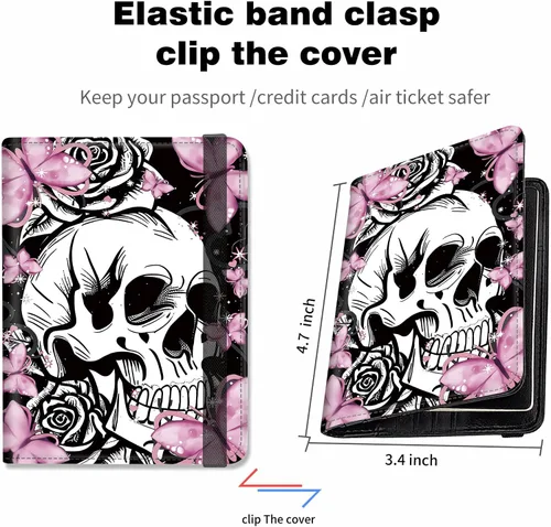 Miniatura 4 de Combo de portatarjetas de pasaporte y vacunación con bloqueo RFID-X-6, Butterfly Skull, Minimalista