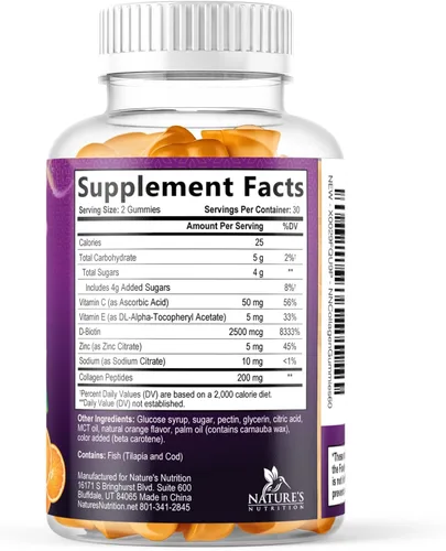 Miniatura 9 de Gomitas de péptidos de colágeno con 2500 mcg de biotina por porción, suplemento para el crecimiento del cabello, la piel y las uñas, colágeno