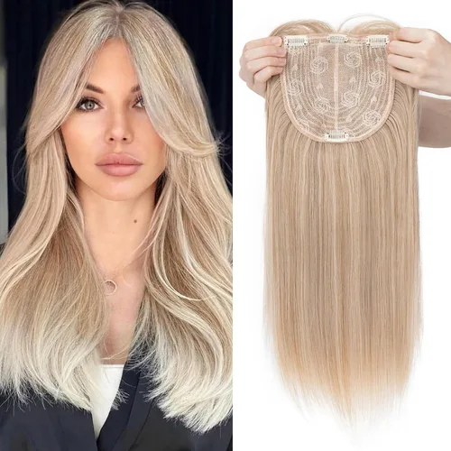 Miniatura 12 de MY-LADY Toppers para mujer con cabello fino de 14 pulgadas, 6 x 6 pulgadas, con base de encaje y flequillo lateral con clip en extensiones