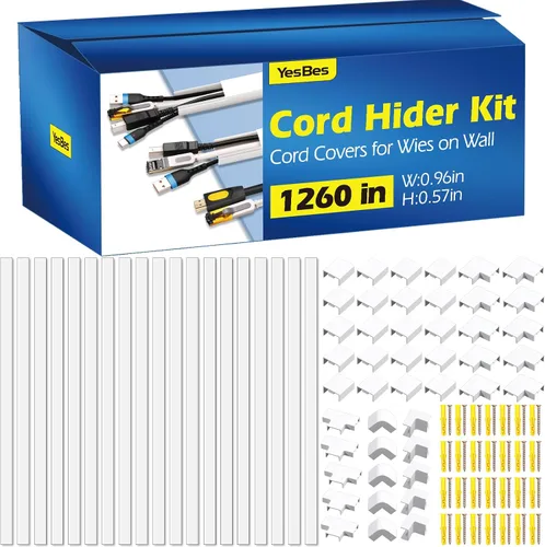 Miniatura 8 de YesBes Kit de ocultador de cable de 116 pulgadas, cubiertas de cable para cables en la pared, canaleta de cables pintable, protector de cable