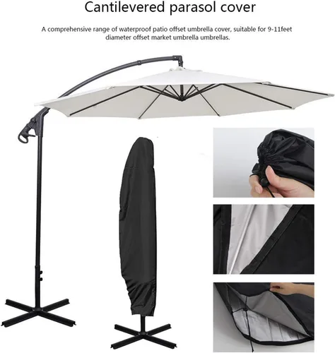 Miniatura 2 de Cubierta de sombrilla de patio voladizo para sombrilla voladiza de 9 pies a 13 pies, sombrilla de mercado al aire libre con cremallera y protector