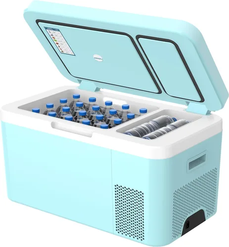 Megiu Refrigerador de Coche de 12 Voltios Zona Dual 25 Cuartos Congelador Portátil Refrigerador 12V Compresor Enfriador 12V/24V DC 110~240 Voltios