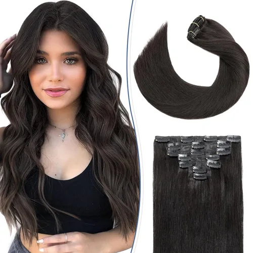 Miniatura 13 de S-noilite - Extensiones de cabello humano real con clip, color negro natural #1B, doble trama, 16 pulgadas, balayage, lacio, 7 unidades, 4.23 oz