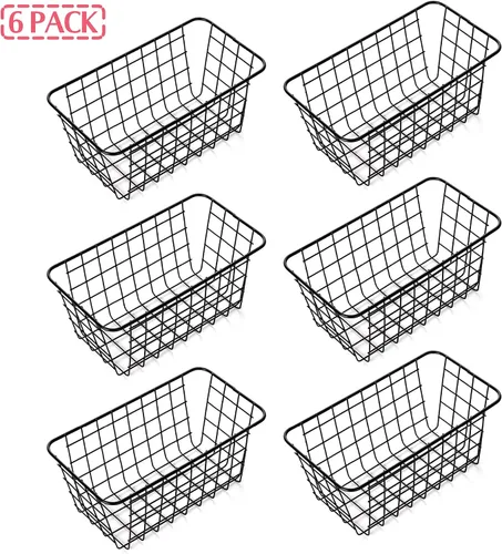 Miniatura 8 de Paquete de 6 cestas de almacenamiento de alambre para el hogar, contenedores de metal montados en la pared, contenedores organizadores para cocina