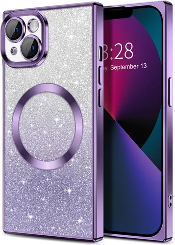 Miniatura 55 de Hython Funda para iPhone 13 Pro transparente con purpurina magnética [compatible con MagSafe] Protector completo de lente de cámara delgado