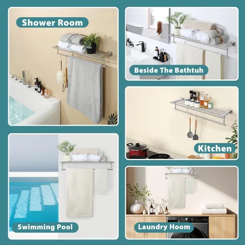Miniatura 9 de Alise Toallero de 28 pulgadas para baño montado en la pared, toallero de baño con barra de toalla, toalleros dobles para baño, soporte de toallas