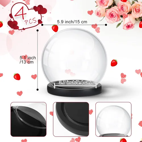 Miniatura 2 de Tuanse 4 piezas de cúpula de cristal para escaparate, globo de vidrio y cúpula de exhibición con base de madera, caja de globo de recuerdo para Negro