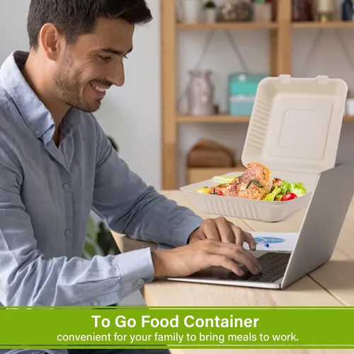 Miniatura 3 de greensight Contenedor de comida compostable para llevar 8 x 8, paquete de 50 cajas de comida desechables para llevar, contenedor de alimentos 8x8