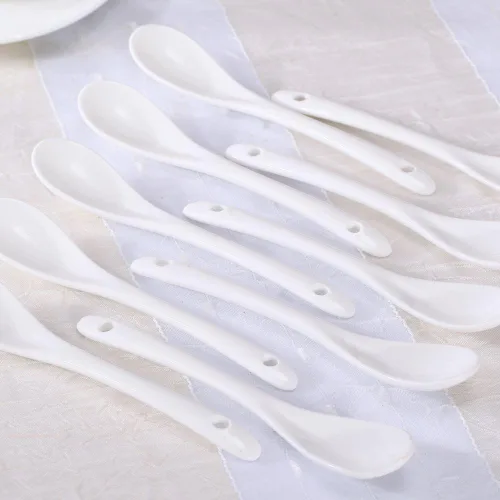 Miniatura 2 de Cucharas de porcelana blanca para café, té, yogur y helado, cucharas de cerámica para cubertería de 5 pulgadas, juego de 10