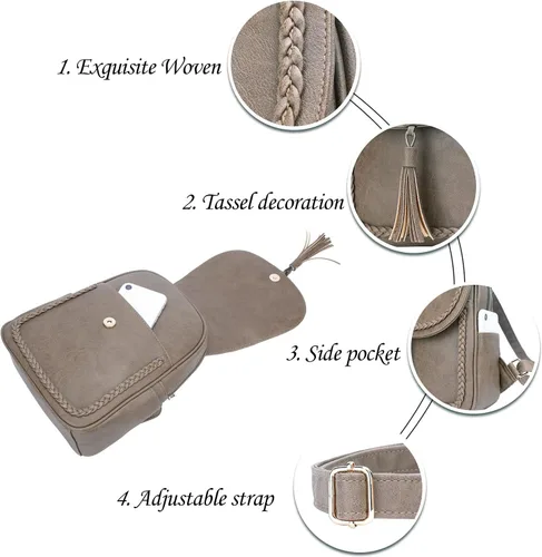Miniatura 3 de KKXIU Bolso pequeño de la mochila del cuero sintético de la manera para las mujeres y las niñas adolescentes con la borla, Caqui, Viajar