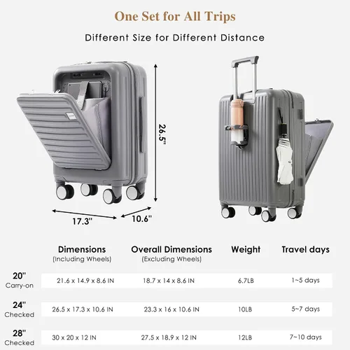 Miniatura 49 de Merax Juego de equipaje rígido ABS expandible de 3 piezas con rueda giratoria Maleta TSA Lock Suit Case, Negro -, Juego de 2 piezas, Equipaje