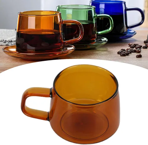 Miniatura 3 de Yosoo Taza de café, taza de vidrio vidrio de borosilicato con mango para leche para el hogar para café con leche (ámbar)