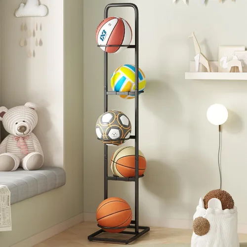 Estante de almacenamiento vertical para bolas, soporte organizador deportivo ajustable de 5 niveles para baloncesto, fútbol, voleibol y más (56.7