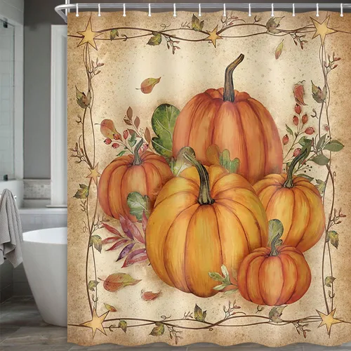 Boziqr Cortinas de ducha de otoño para baño, juego de cortina de ducha de tela con ganchos, 70 x 70 pulgadas