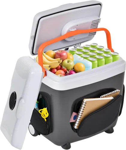 Kikihuose Refrigerador de Coche de 12V 32 Qt (30L) Enfriador/Calentador Eléctrico con Bolsillos, Divisor de Paquete de Hielo, Tapa Extraíble,