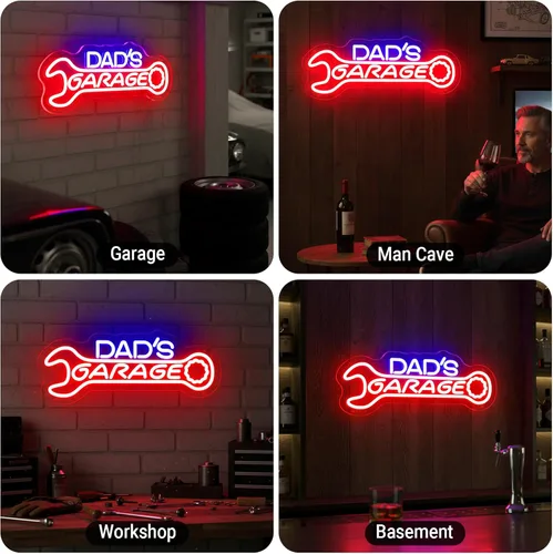 Miniatura 4 de Dad’s Garage Neon Sign, LED Garages Wall Decor for Man Cave Workshop, Gifts for Husband Dad Father Men, Red Blue