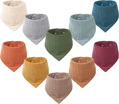 Miniatura 25 de Konssy Baberos de muselina para bebé, paquete de 10 baberos bandana para bebé, 100% algodón, unisex para niños y niñas Amarillo