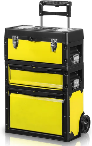 Miniatura 8 de Auto Dynasty Caja de herramientas apilable de 3 niveles, caja de herramientas rodante 3 en 1 de 19.5 pulgadas con ruedas, organizador de caja
