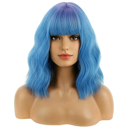 Miniatura 17 de BERON 14 Inches Ash Blonde Wig with Bangs Short Curly Wig Short Ash Blonde Bob Synthetic Wigs for Women Daily Halloween Party or Cosplay Hairnet