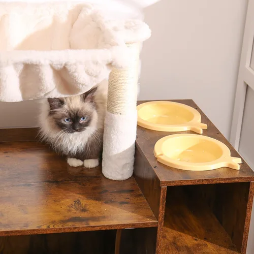 Miniatura 9 de Hey-brother Árbol para gatos con recinto de caja de arena XL, torre para gatos todo en uno para gatos de interior con hamaca grande, cama, estación