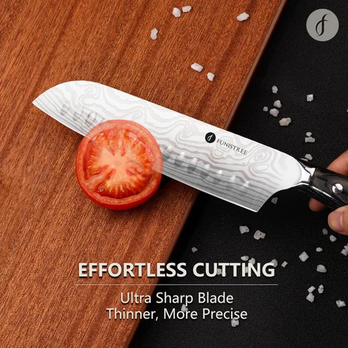 Miniatura 5 de Juego de 4 cuchillos de cocina profesional, juego de cuchillos de chef de acero inoxidable alemán de Damasco con caja de madera, cuchillo de chef