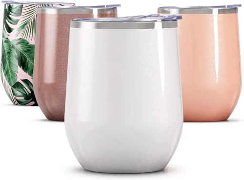 Miniatura 28 de Maars Bev - Vaso de vino de acero inoxidable sin tallo con tapa, aislado al vacío de 12 onzas, a prueba de derrames, apto para viajes, vasos midnight