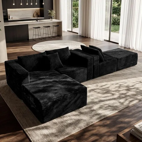 Miniatura 8 de 110" Sofá seccional modular con 2 otomanos móviles, sofás nube para sala de estar, sofá de forma U con asiento profundo sin huesos, lujosa tela